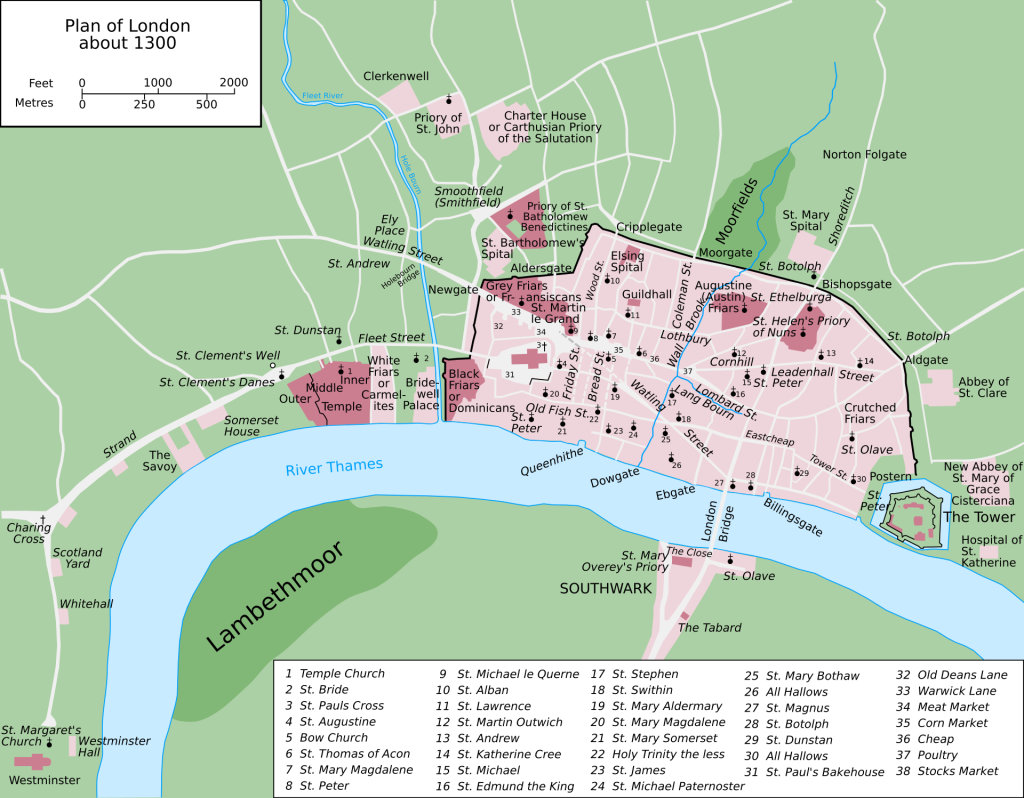 Map of London in 1300