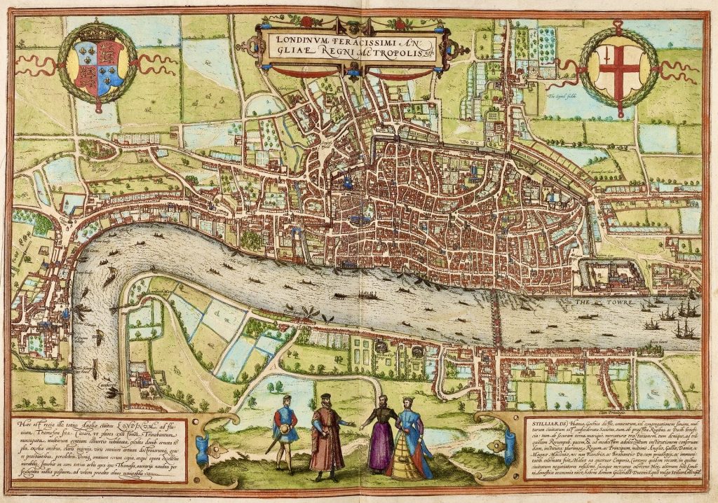 Braun and Hogenberg's map of London, 1572, during Elizabethan Age