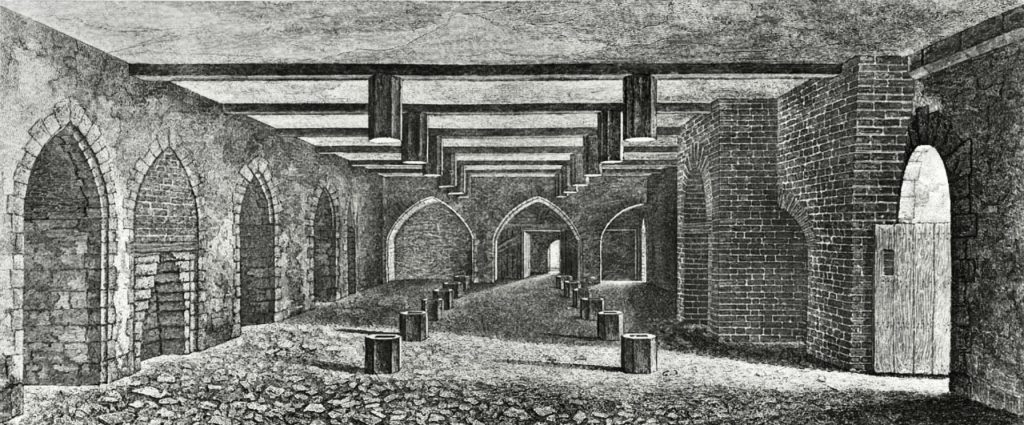 The undercroft beneath the House of Lords, as illustrated in 1799