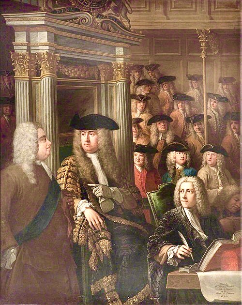 Speaker Arthur Onslow calling upon Sir Robert Walpole to Speak in the House of Commons by William Hogarth