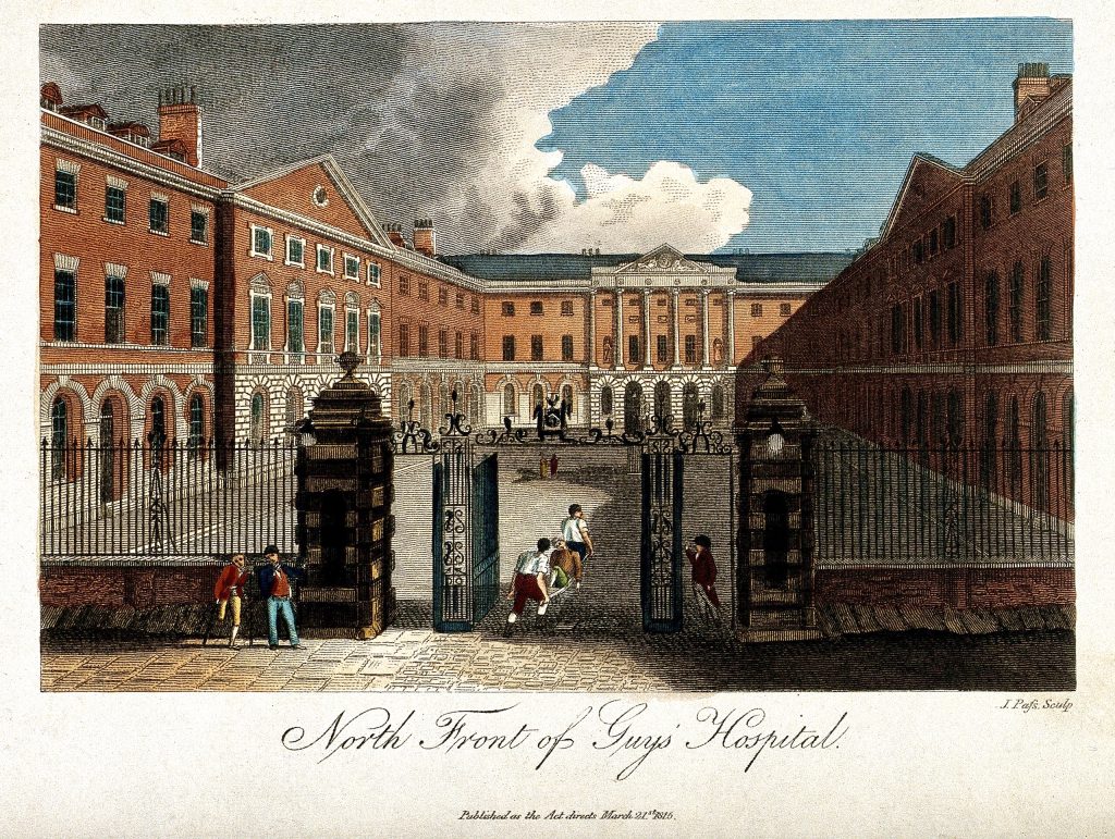 The courtyard of Guy's Hospital, by J. Pass, 1799