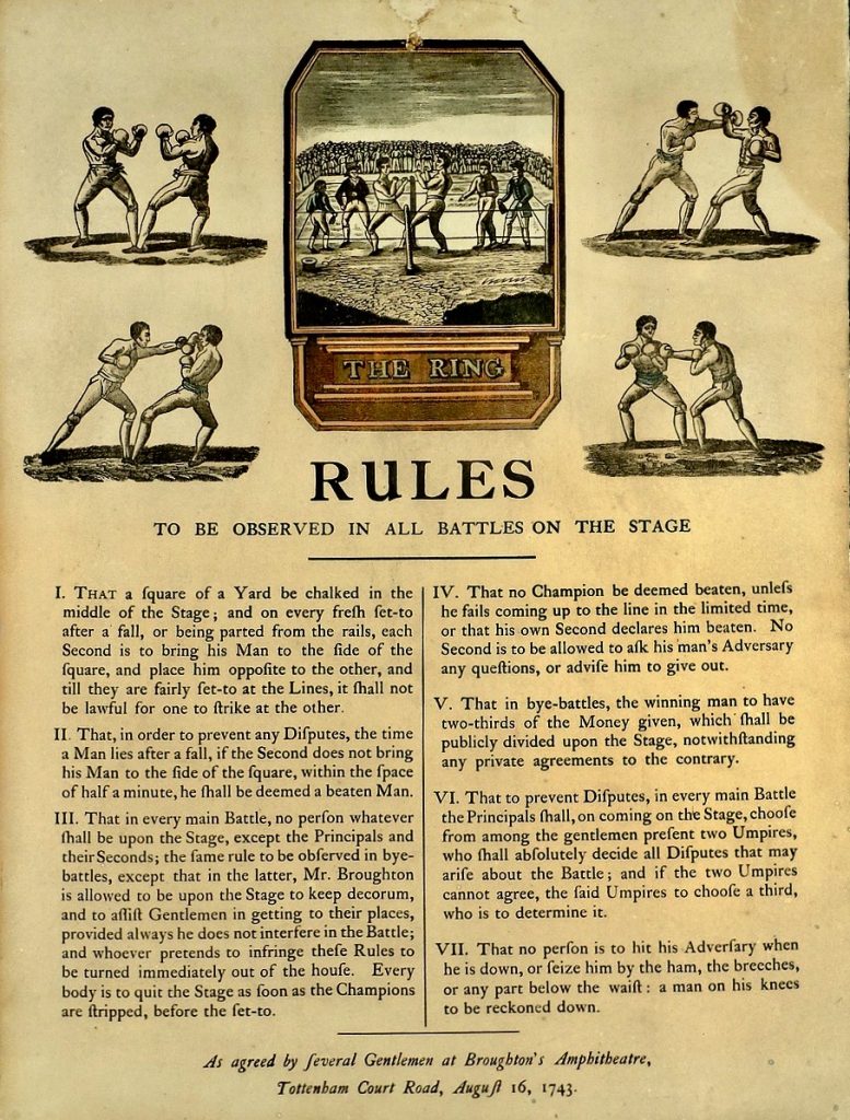Jack Broughton's boxing rules, published in 1743