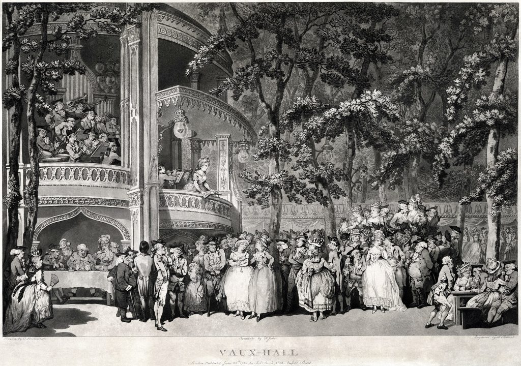 A concert at Vauxhall Gardens, depicted by Thomas Rowlandson in 1785