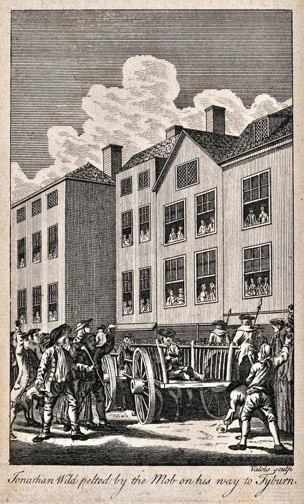 Jonathan Wild pelted by the mob on his way to Tyburn
